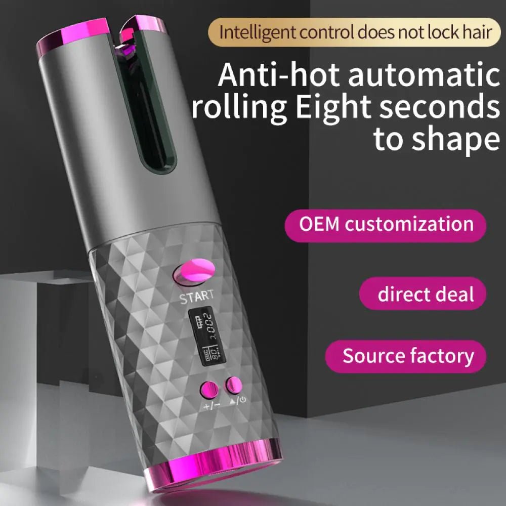 Automatic Wireless Hair Curler Cordless Rotating USB Rechargeable Curling Iron Display Temperature Adjustable Timing Hair Curler - Legacy Axis