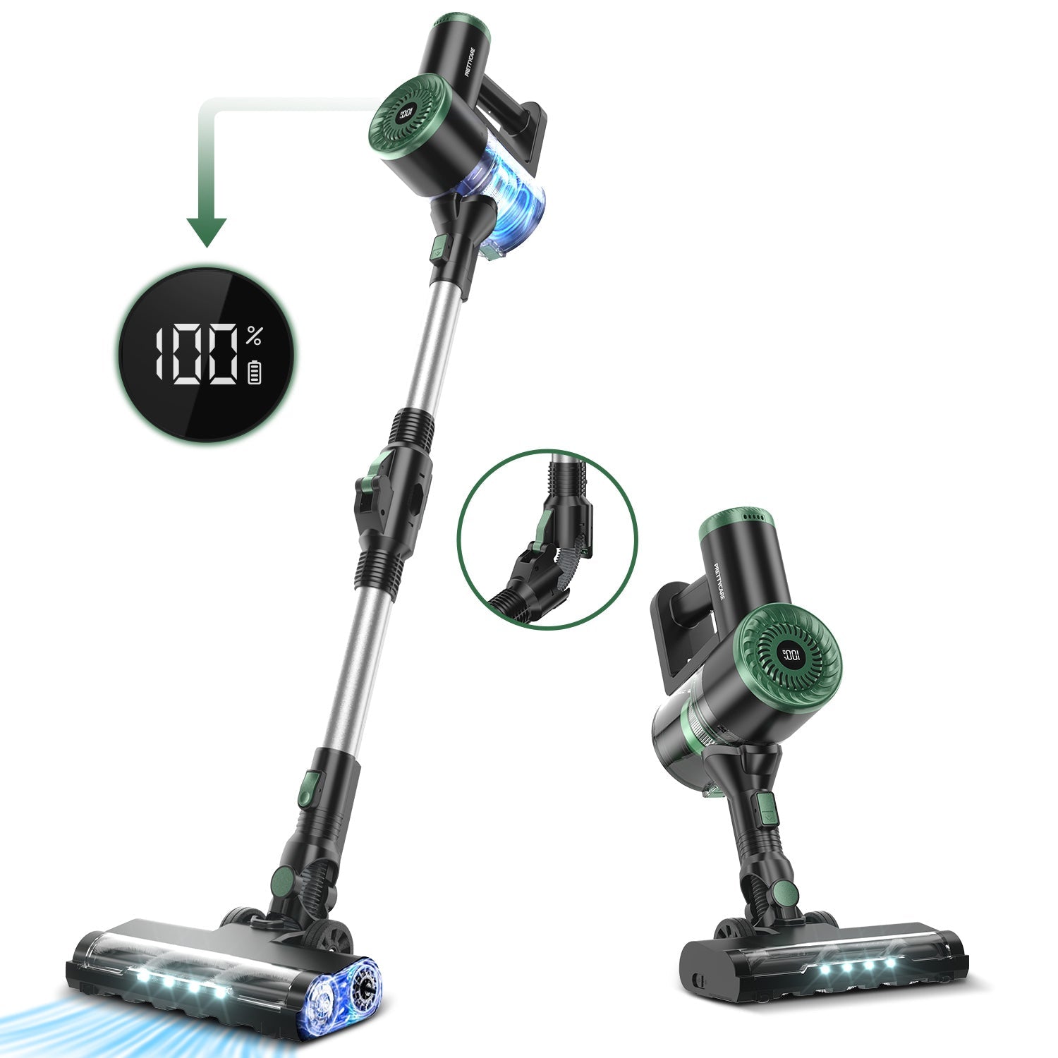 Legacy Axis Cordless Vacuum Cleaner with Digital Display, Motorised Brush, Crevice Tool, 80% Battery Indicator - LegacyAxis